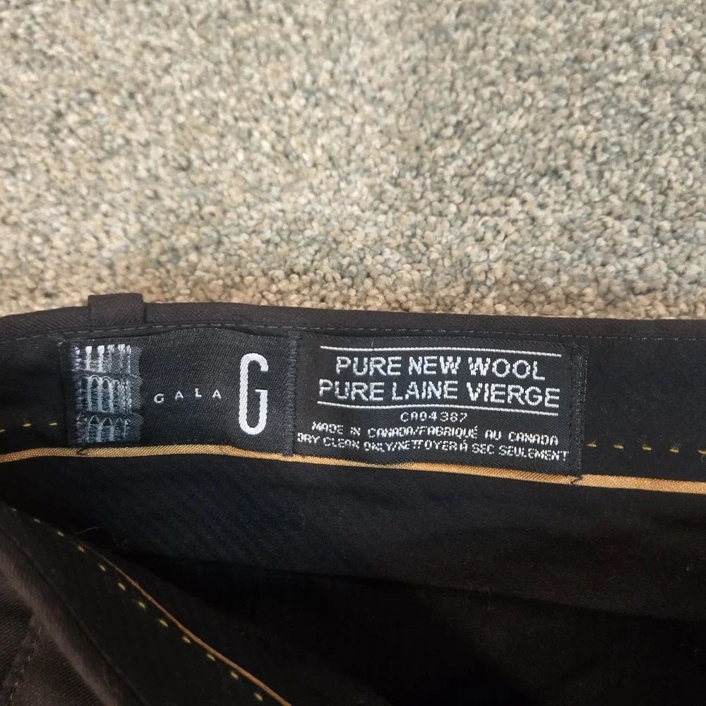 Gala Dress Pants Wool Mens 36x 34 Black  Flat Front‎ Straight Slacks